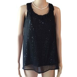 Women’s New Directions Petite Women's Size PXL Black Sequin Layered Tank Top